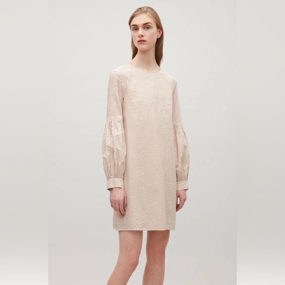 COS Sz 6 Pintuck Textured Cream Puff Long Sleeve Mini Dress